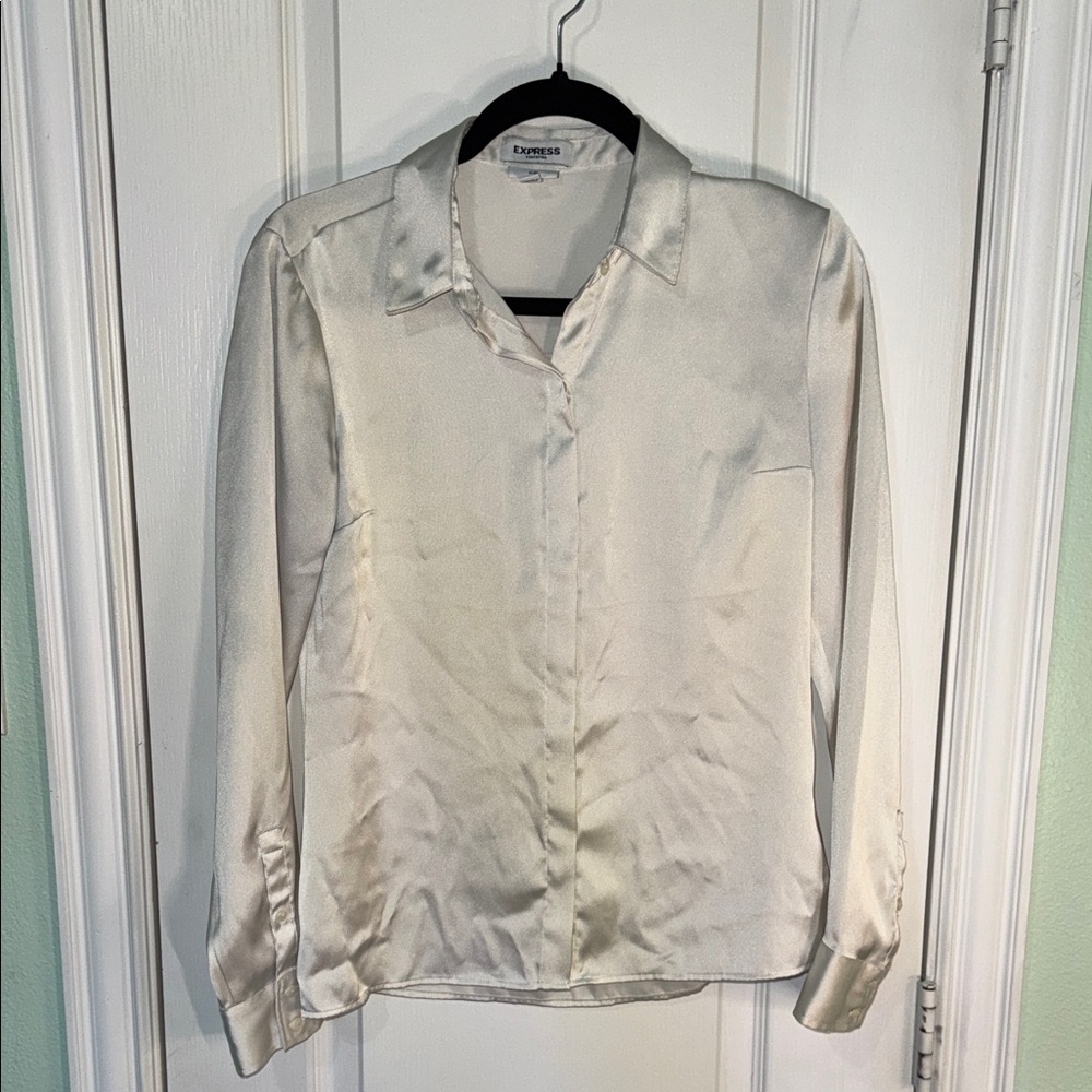 Express Ivory Satin Button-Up Shirt